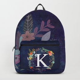 Personalized Monogram Initial Letter K Floral Wreath Artwork Backpack