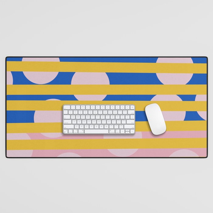 Blue and yellow stripes with polka dot Desk Mat