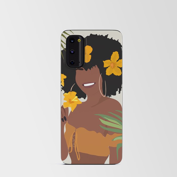 Girl with yellow hibiscus Android Card Case