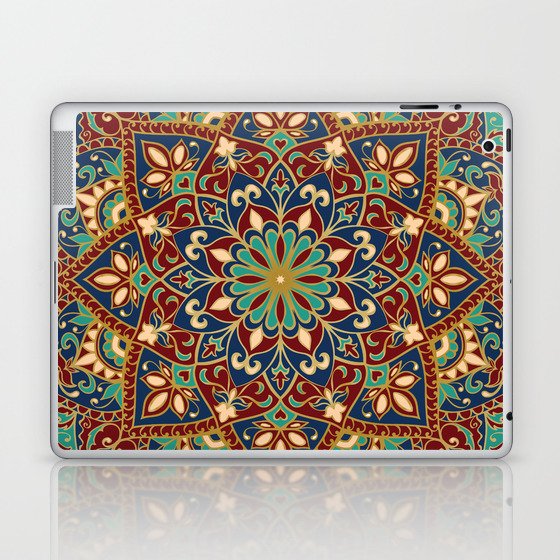 Ornamental Ethnic Bohemian Pattern IX Wine Green Gold Laptop & iPad Skin