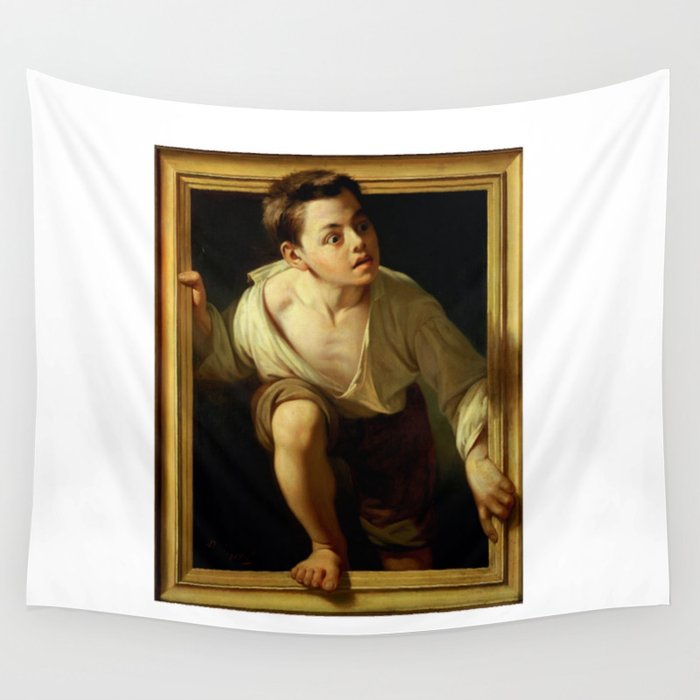 Escaping Criticism portrait painting within a satirical portrait painting by Gustave Courbet Wall Tapestry
