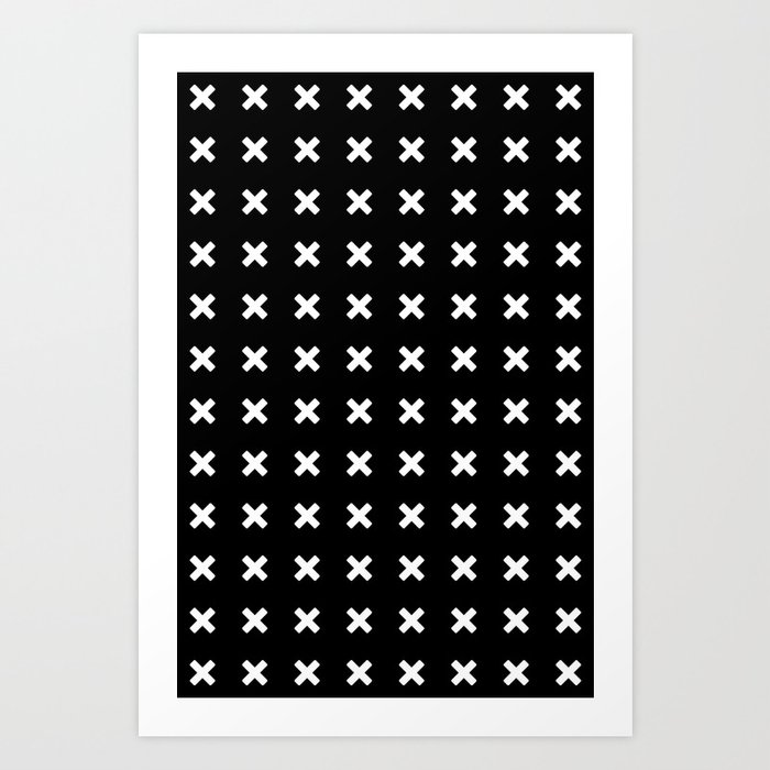 WHITE CROSS ON BLACK BACKGROUND Art Print