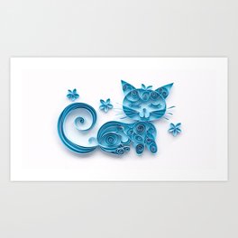 Blue Cat Paper Quilling Artwork Art Print