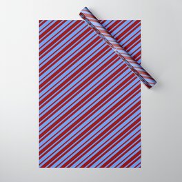 [ Thumbnail: Cornflower Blue & Dark Red Colored Lines Pattern Wrapping Paper ]