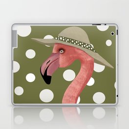 Flamboyant Flamingo on Green Large Polka Dot Pattern Laptop Skin