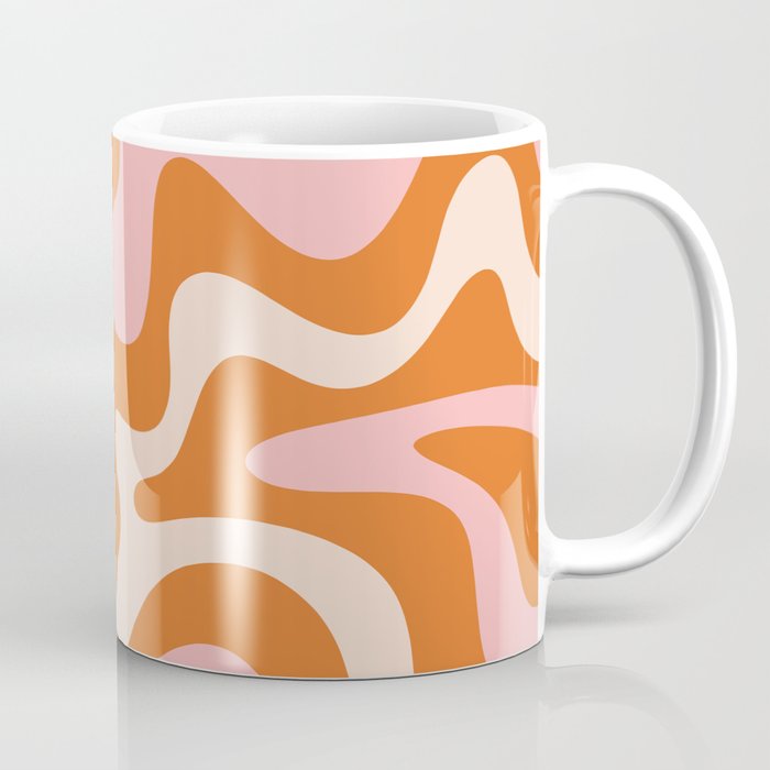 Liquid Swirl Retro Abstract Pattern in Orange Pink Cream Coffee Mug