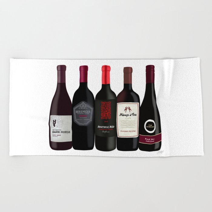 Red Wine Bottles Beach Towel By Lindseykaynichols