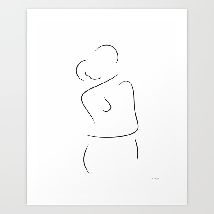 Minimalist Couple Kiss Sketch Abstract Art Print Of A Couple