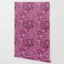 Black and White Paisley Pattern on Magenta Background Wallpaper