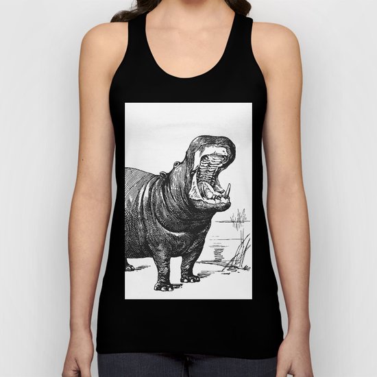 Hippopotamus black and white retro drawing Unisex Tank Top