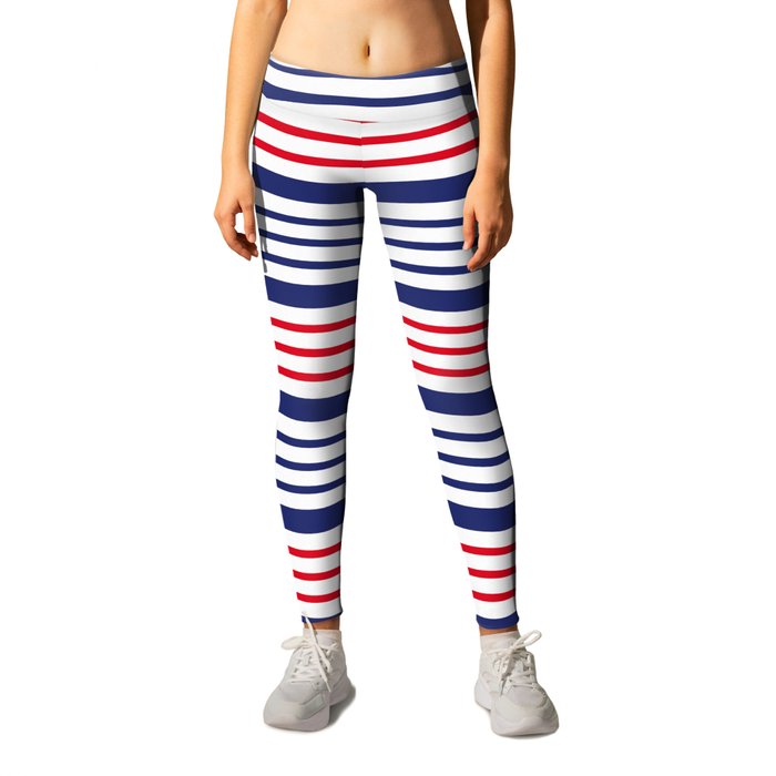 Patriotic Stripes- Red White and Blue Nautical- Horizontal Leggings