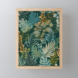 tropical night emerald leaves Framed Mini Art Print