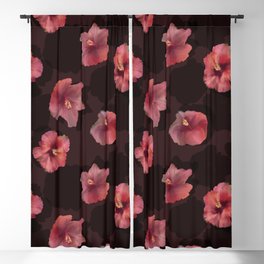 Scarlet hibiscus flowers on a burgundy background Blackout Curtain