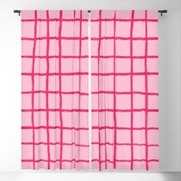 Hot Pink on Blush Checkered Grid Blackout Curtain