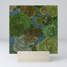 Roses Illustration in Green and Blue Mini Art Print