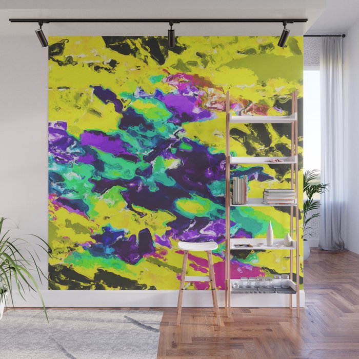 Psychedelic Splash Painting Abstract Texture In Yellow Blue Green