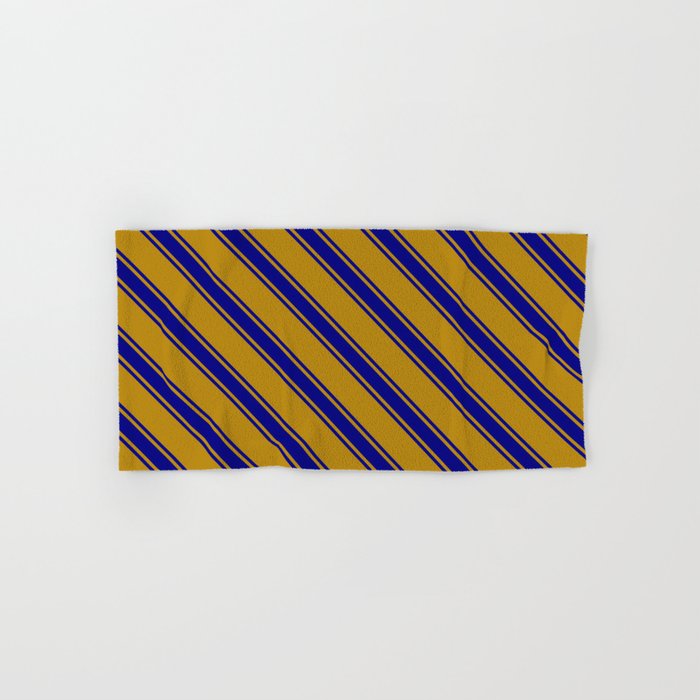 Dark Goldenrod & Blue Colored Stripes Pattern Hand & Bath Towel