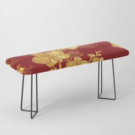 Gold & Maroon Floral Orchid Pattern Bench