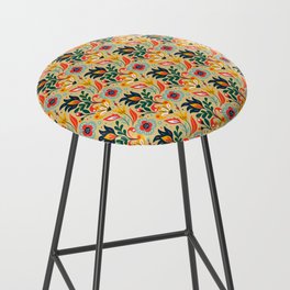 Colorful Floral Pattern On Beige Background Bar Stool