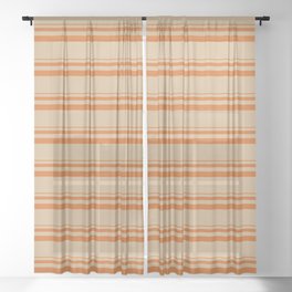 [ Thumbnail: Chocolate and Tan Colored Lined/Striped Pattern Sheer Curtain ]