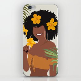 Girl with yellow hibiscus iPhone Skin