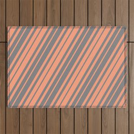 [ Thumbnail: Gray & Light Salmon Colored Lined/Striped Pattern Outdoor Rug ]