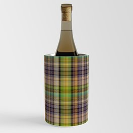 Masculine plaid madras check pattern. Trendy woven scottish tartan art design. Vintage retro preppy Wine Chiller