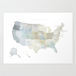 USA map with state names - map 2 Art Print
