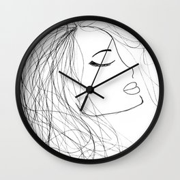 Sketch of a Girl. From my Coloring Book by Jodi Tomer. Curly Hair, Beautiful Girl Wall Clock