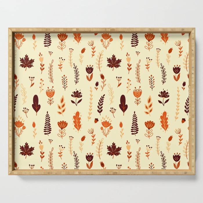 Seamless Pattern with Autumn Floral Elements Serving Tray