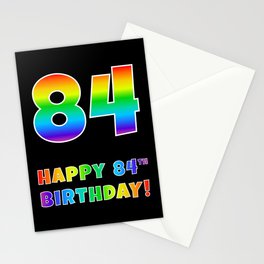 [ Thumbnail: HAPPY 84TH BIRTHDAY - Multicolored Rainbow Spectrum Gradient Stationery Cards ]