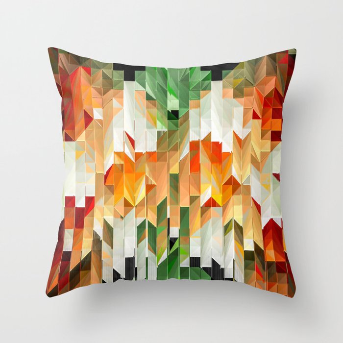 Geometric Tiled Orange Green Abstract Design Throw Pillow By