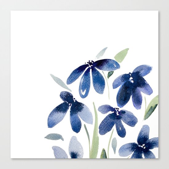 Blue watercolor flowers Canvas Print
