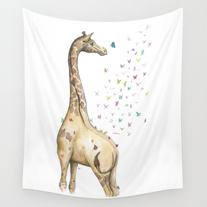 Young Giraffe with Butterflies Wall Tapestry