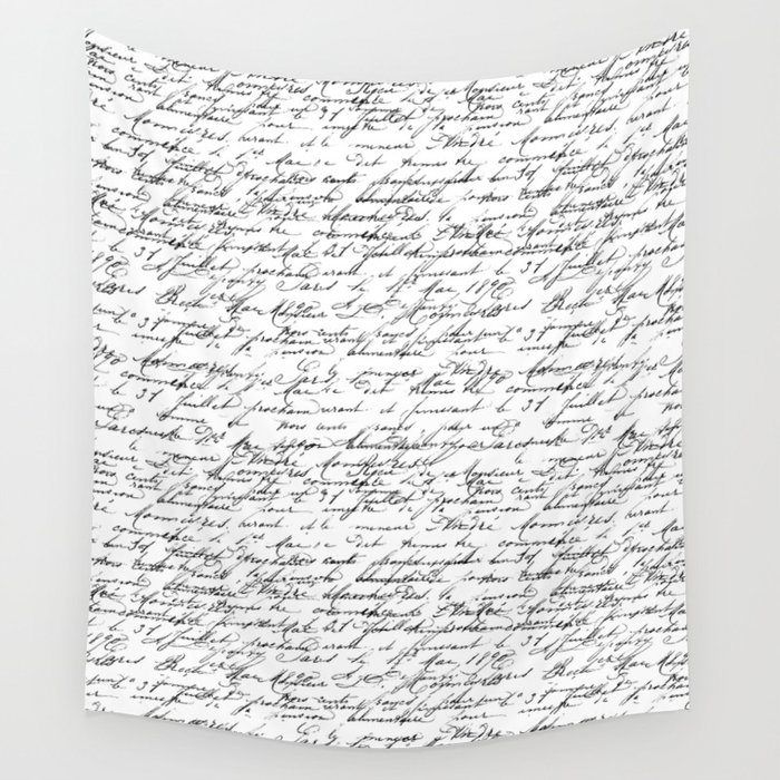 Vintage Handwriting Black And White Nostalgic Texture Wall Tapestry