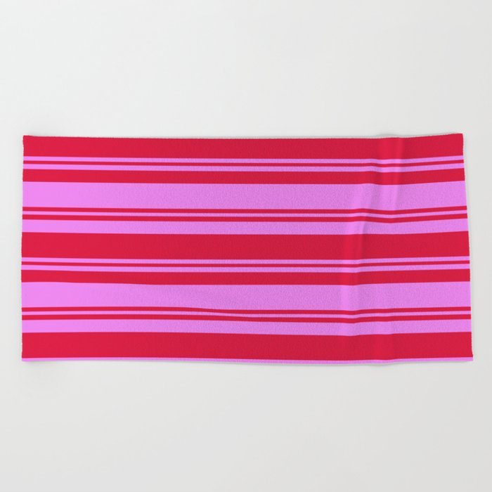 Crimson and Violet Colored Stripes/Lines Pattern Beach Towel