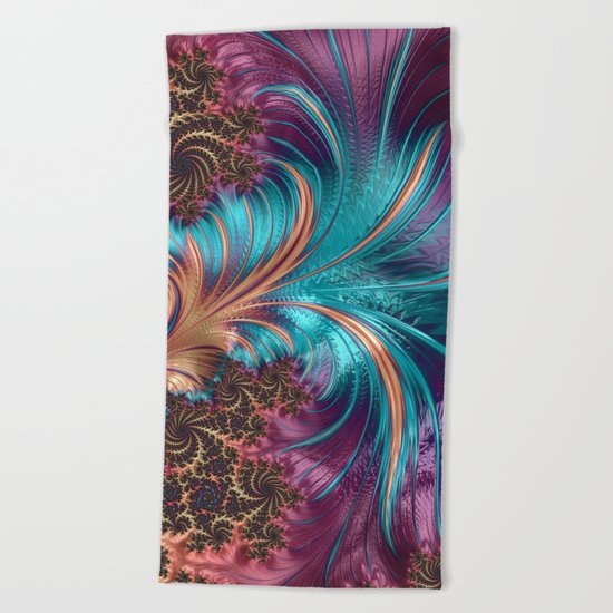 BLUE FEATHERS FRACTAL Beach Towel