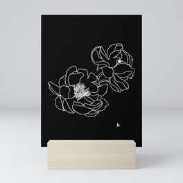 White and Black Large Floral Line Drawing Mini Art Print