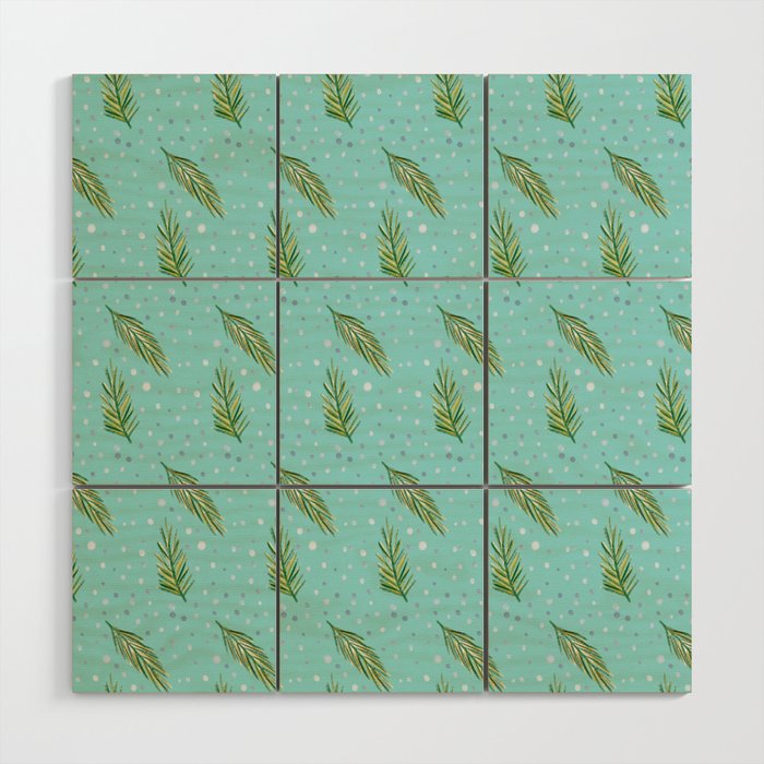 Christmas Pattern Floral Turquoise Leaf Feather Wood Wall Art