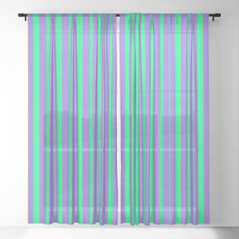 [ Thumbnail: Purple and Green Colored Stripes Pattern Sheer Curtain ]