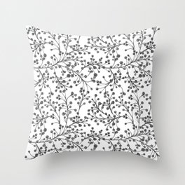 Abstract dry branches with berries black color watercolor Throw Pillow