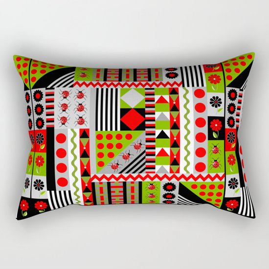 Geometric spring design with ladybugs and flowers Rectangular Pillow