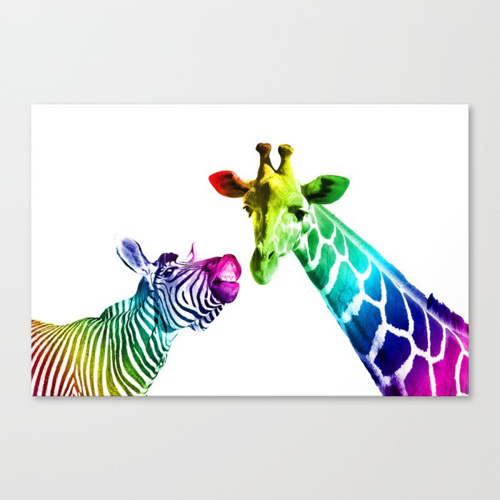 Zebra - Giraffe Rainbow Color Canvas Print
