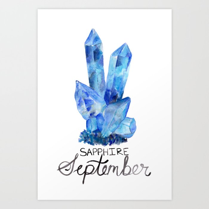 September Birthstone, Sapphire Watercolor Art Print by Gaea Designed