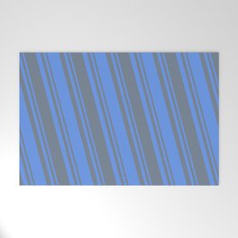 [ Thumbnail: Cornflower Blue and Slate Gray Colored Lines/Stripes Pattern Welcome Mat ]