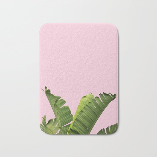Pink Tropical Banana Leaves Bath Mat