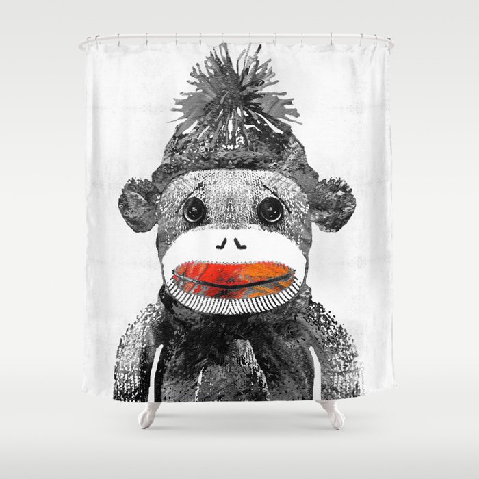 Sock Monkey Art In Black White And Red - By Sharon Cummings Shower Curtain
