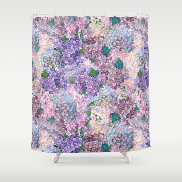 Purple And Blue Lilac Hydrangea Flower Design Shower Curtain
