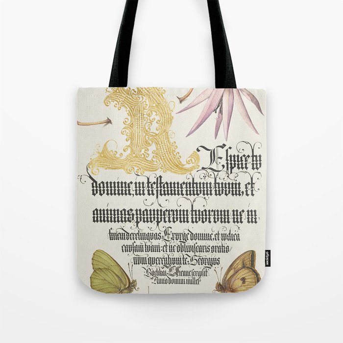 Vintage calligraphy art with flowers and butterflies Tote Bag