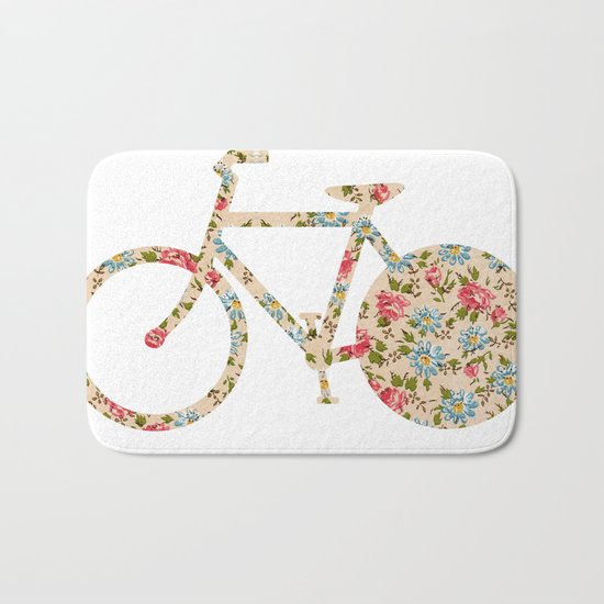 Whimsical cute girly floral retro bicycle Bath Mat